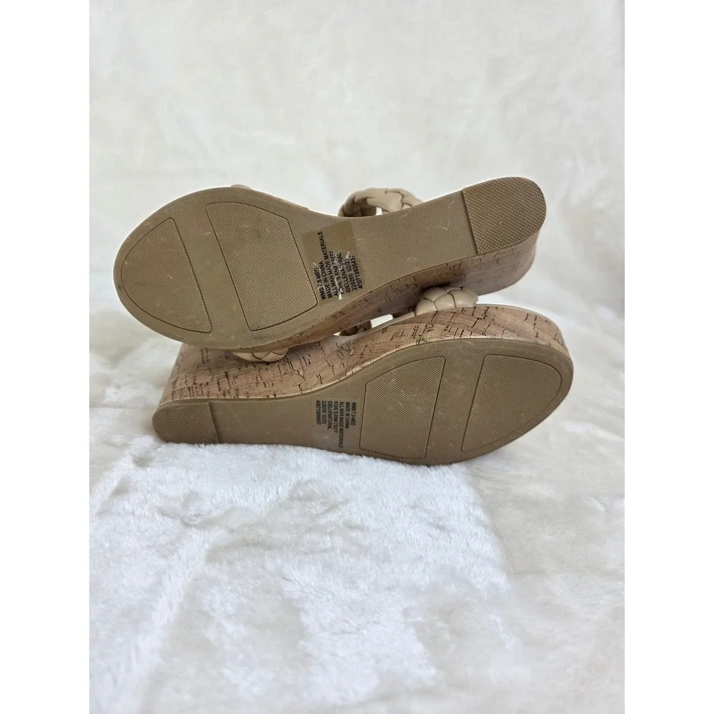 LC Lauren Conrad Braided Wedge Sandals Tan‎ Memory Foam Comfort Women's 7.5